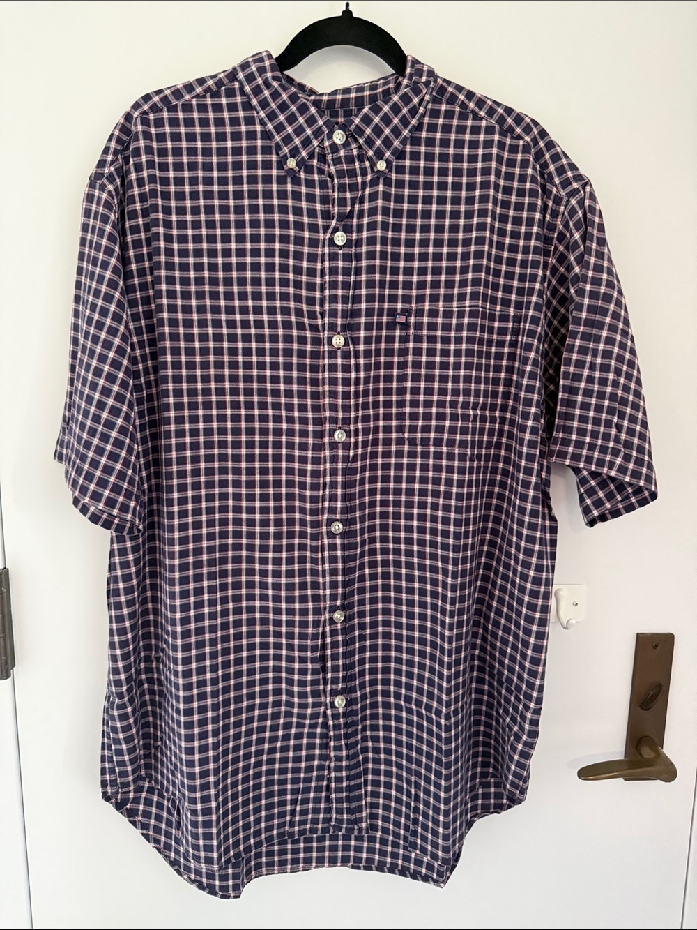 Vintage Ralph Lauren Jeans Co Navy White Plaid Short-Sleeve Button-Down Shirt
